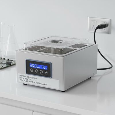 Birim Büyüklüğü 280x180x200mm Masa Üstü Ultrasonik Temizleyici Tıbbi ve Elektronik Parça Temizleme için Düşük Gürültü Düzeyi Ekipmanı