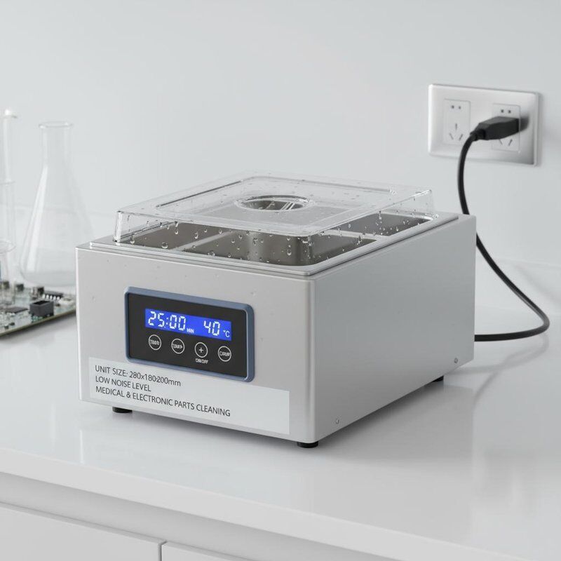 Birim Büyüklüğü 280x180x200mm Masa Üstü Ultrasonik Temizleyici Tıbbi ve Elektronik Parça Temizleme için Düşük Gürültü Düzeyi Ekipmanı